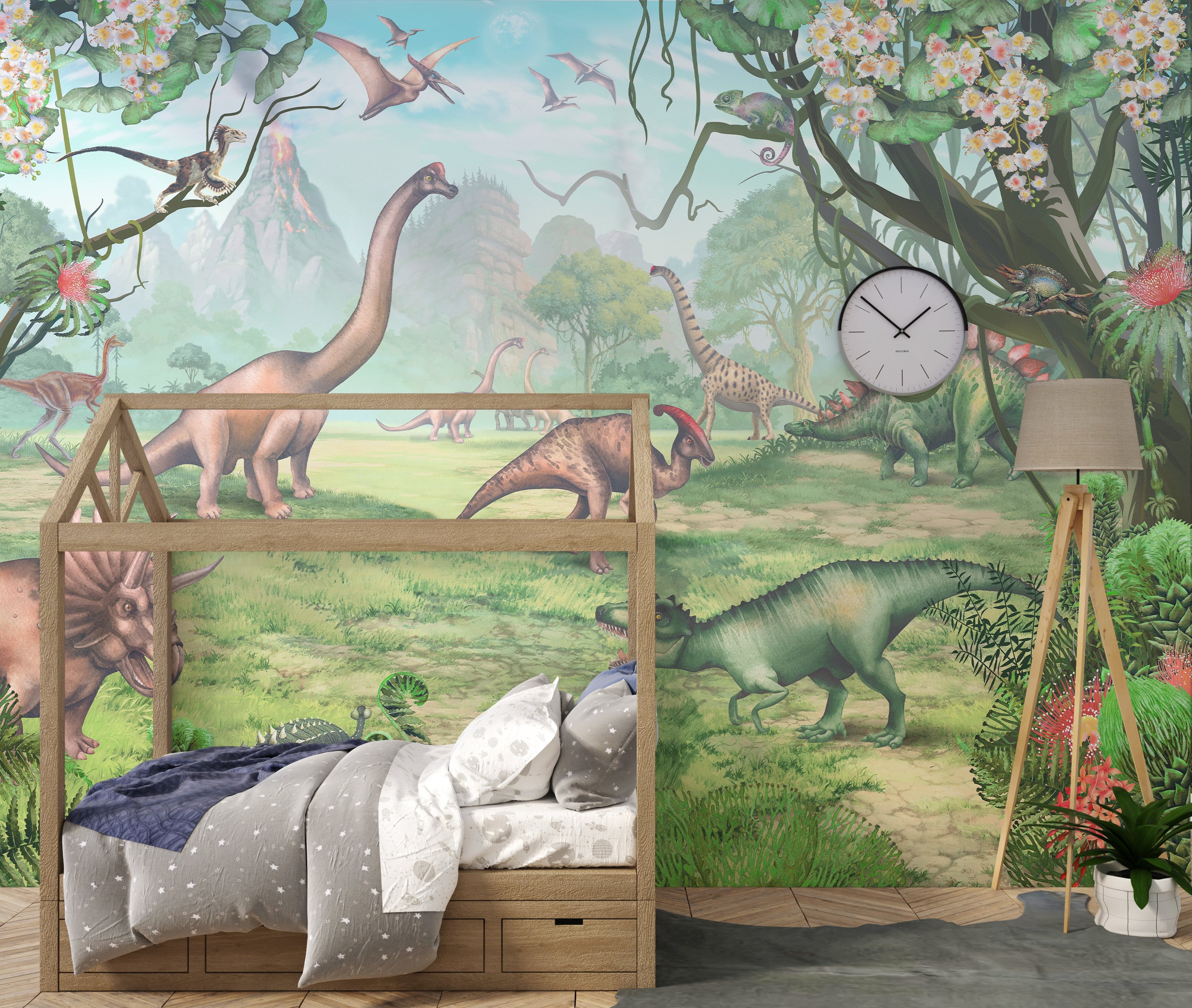 Papier peint panoramique dinosaures chambre enfant