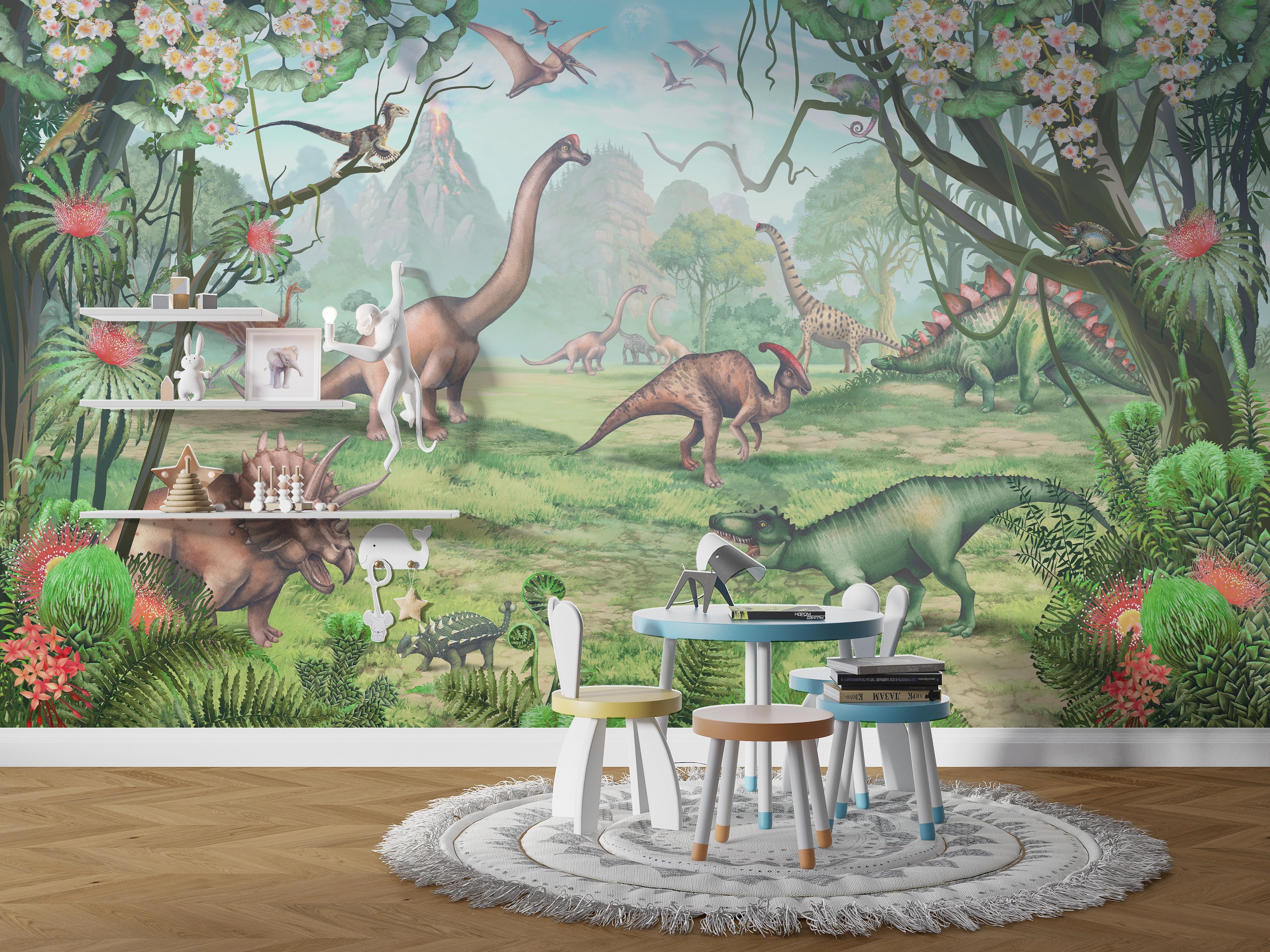 Papier peint panoramique dinosaures chambre enfant