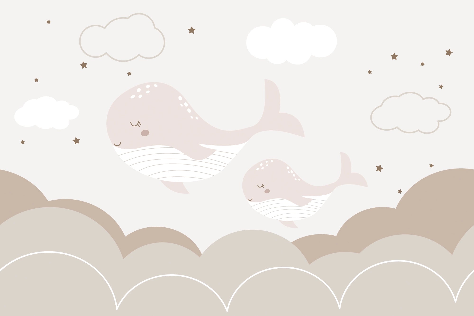 Sweet Dreamy Whales Panoramic Wallpaper