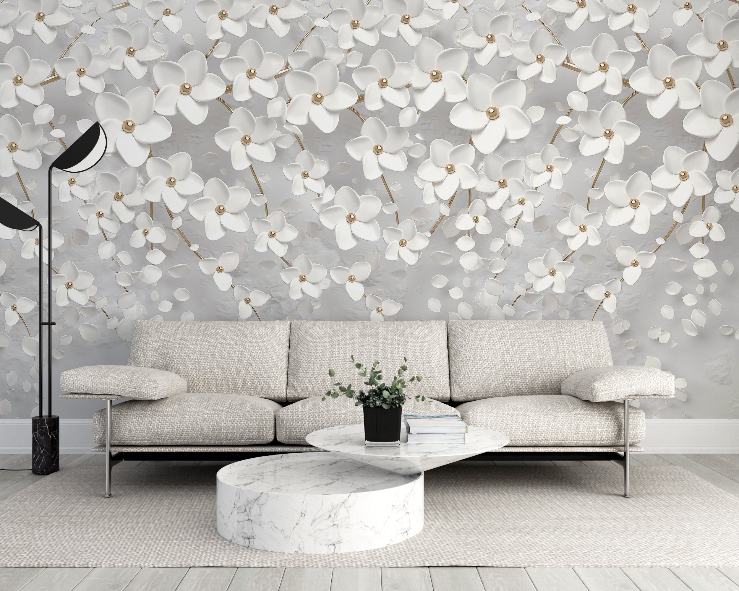 3D Floral Elegance Panoramic Wallpaper