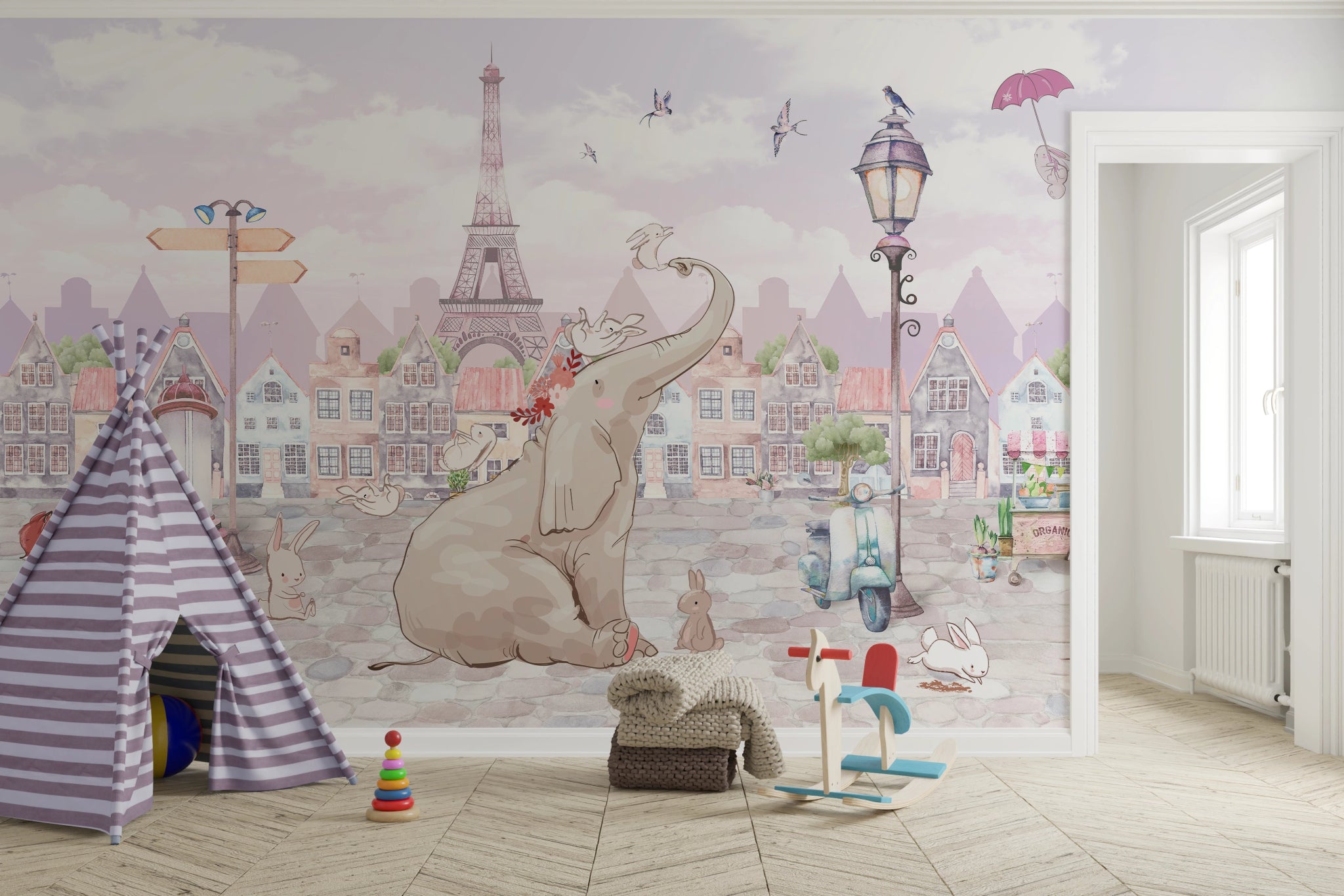 Papier Peint Panoramique Éléphant à Paris - Kam et Léon