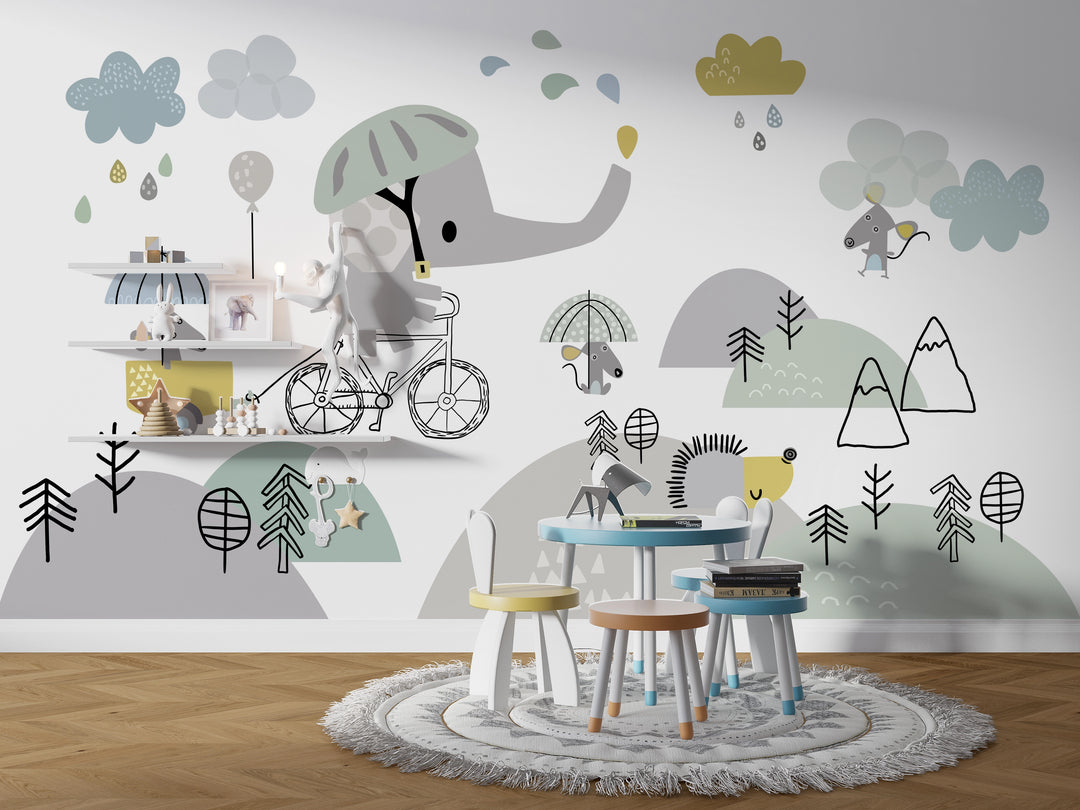 Panorama -Tapete für Fahrrad -Elefanten