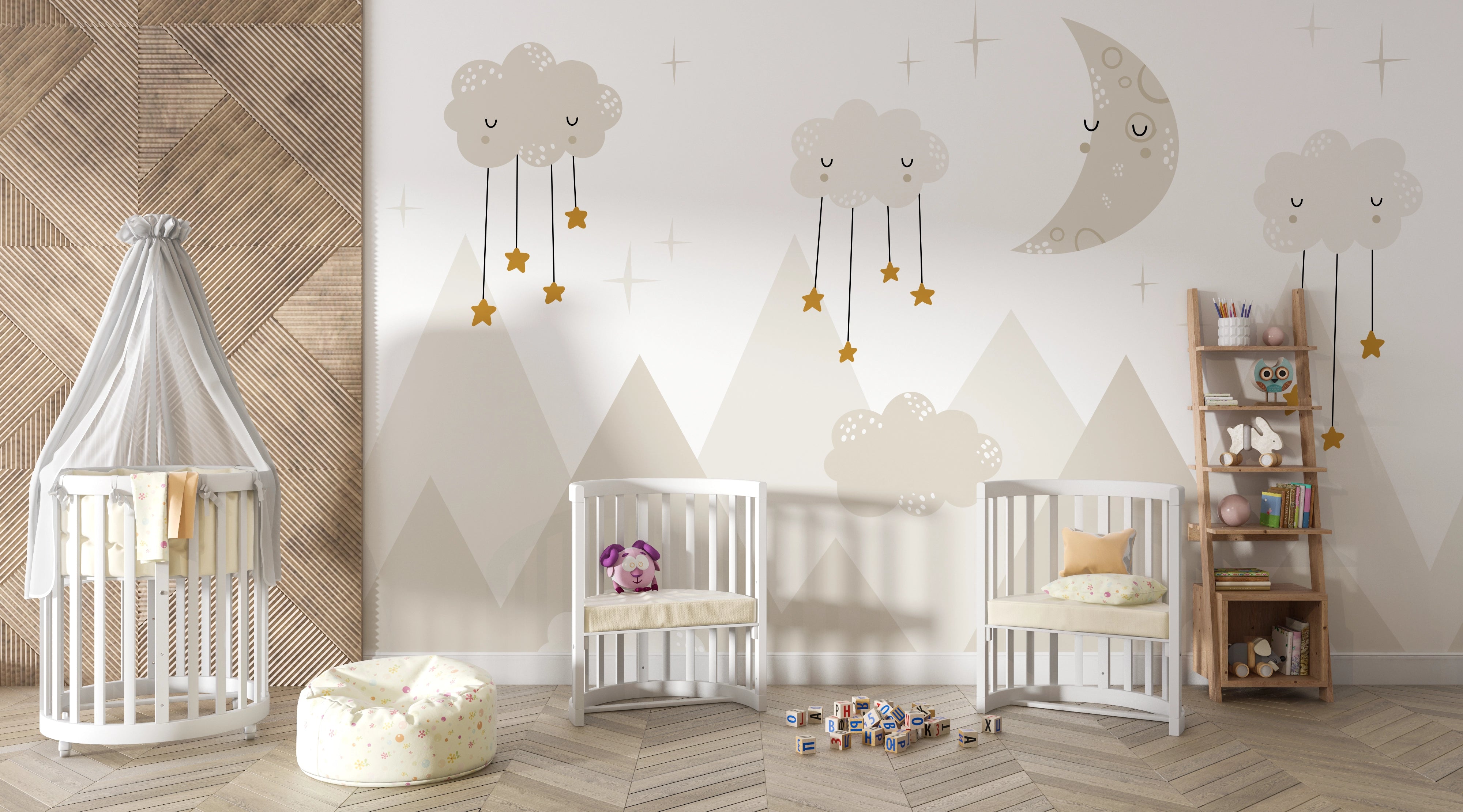 Panoramic Children's Wallpaper Mountain and Sleeping Moon