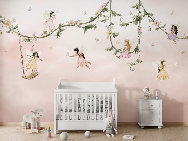 Papier Peint Panoramique Fées et Jardin Enchanté