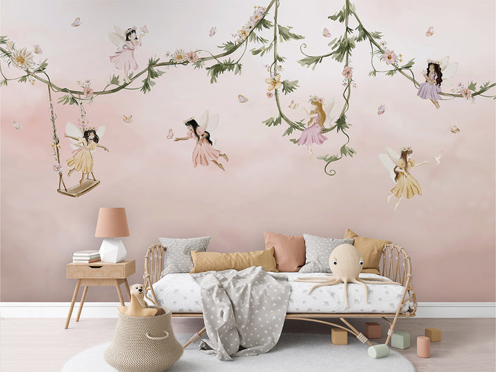 Papier Peint Panoramique Fées et Jardin Enchanté