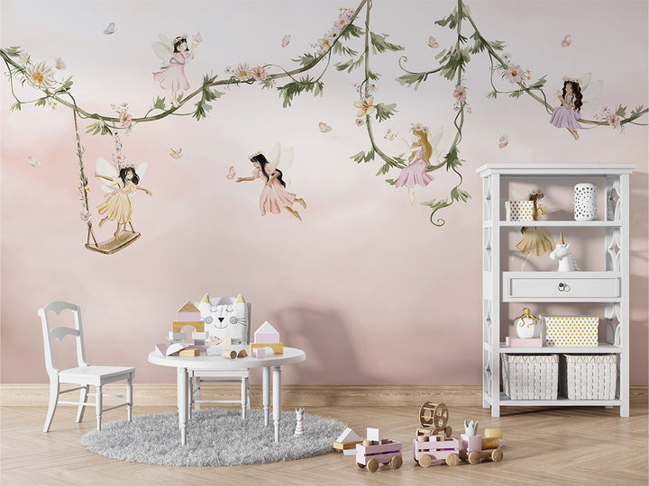 Papier Peint Panoramique Fées et Jardin Enchanté