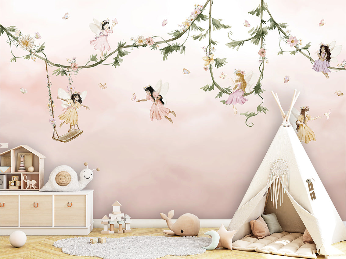 Papier Peint Panoramique Fées et Jardin Enchanté