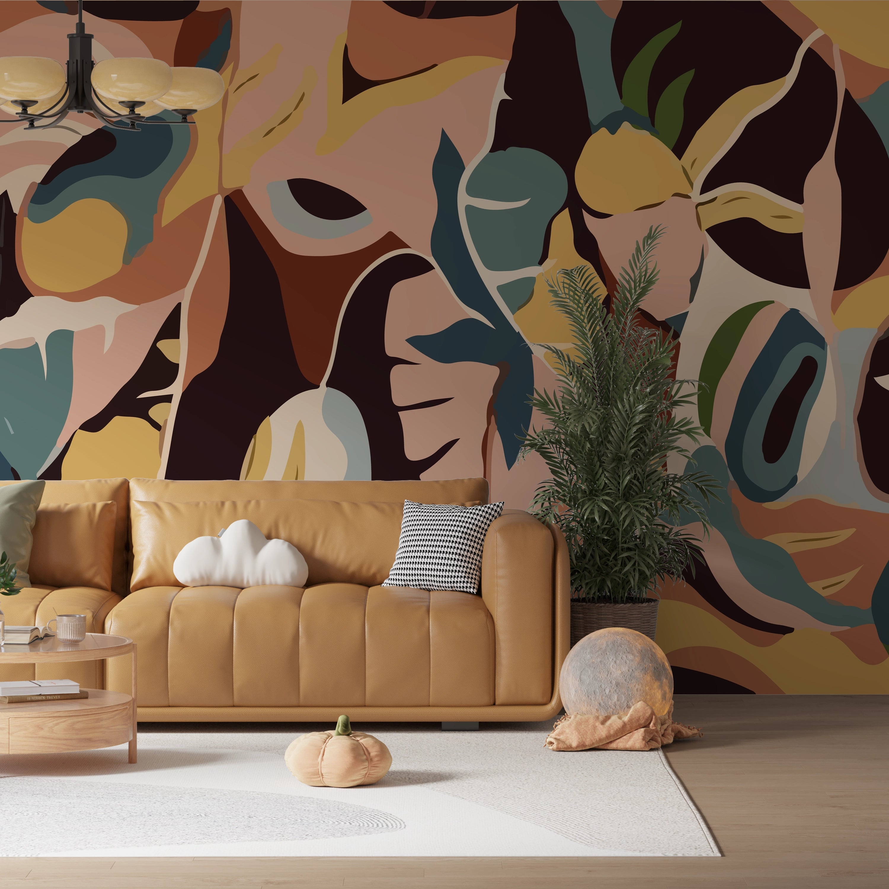 Papier Peint Panoramique Feuillage Abstrait Moderne