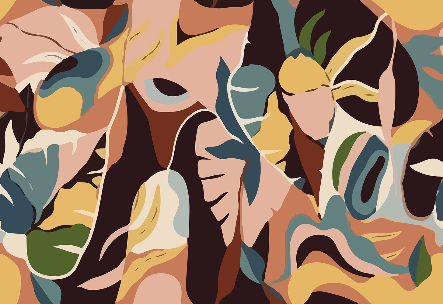 Papier Peint Panoramique Feuillage Abstrait Moderne