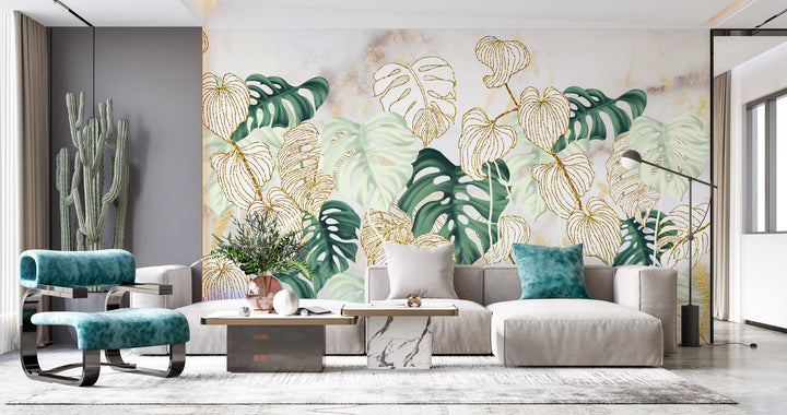 Papier peint panoramique feuille de monstera - Kam et Léon