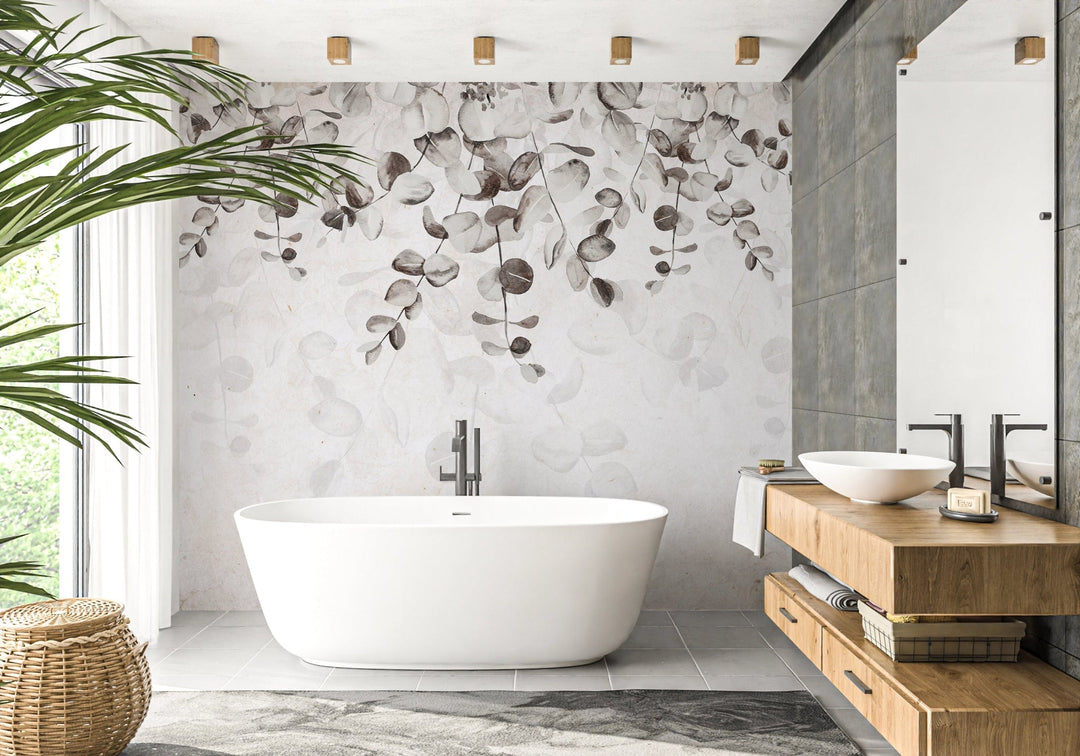 Papier Peint Panoramique Feuilles d'Eucalyptus Monochrome - Kam & Leon