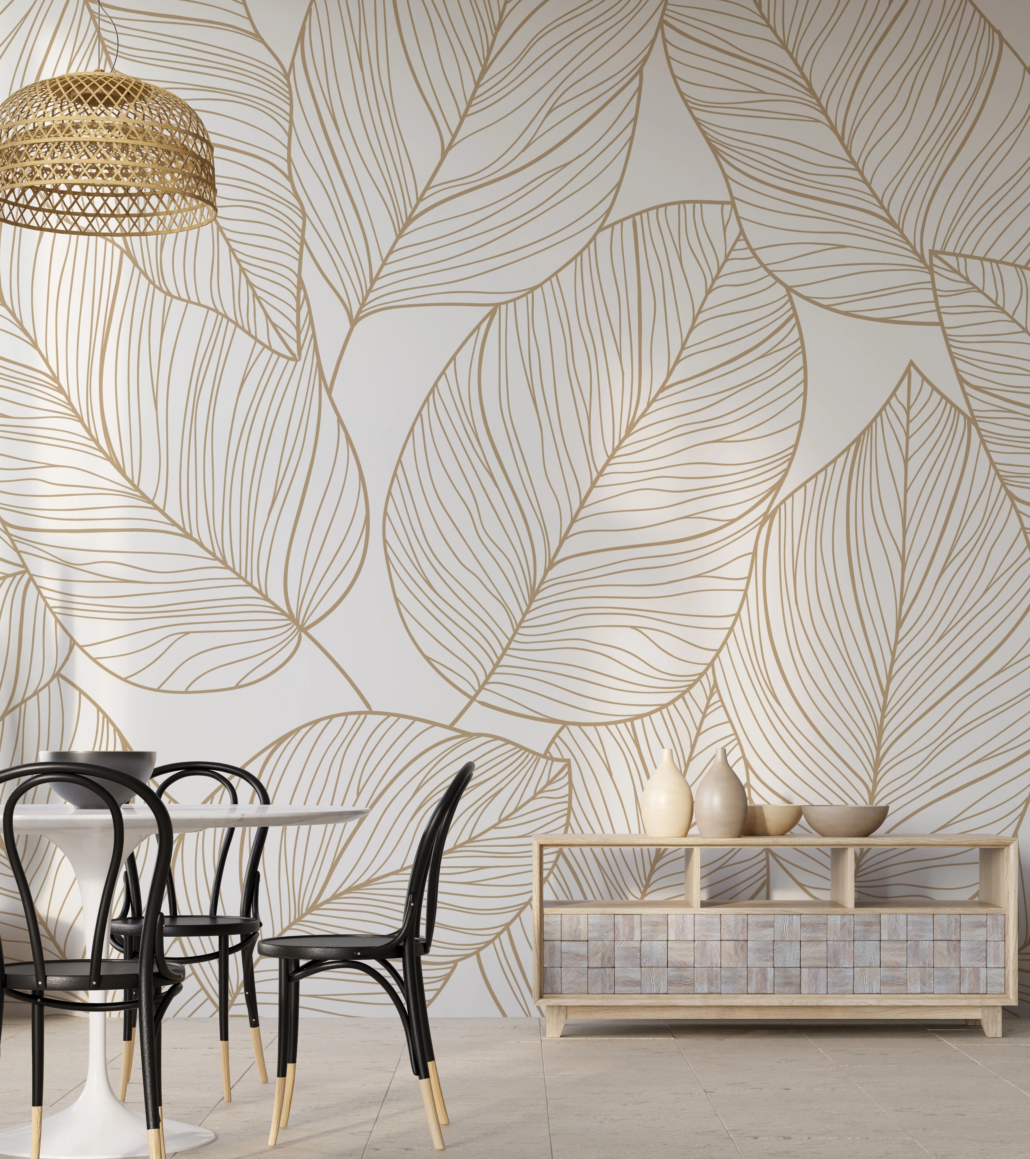 Papier peint panoramique Feuilles Dorées