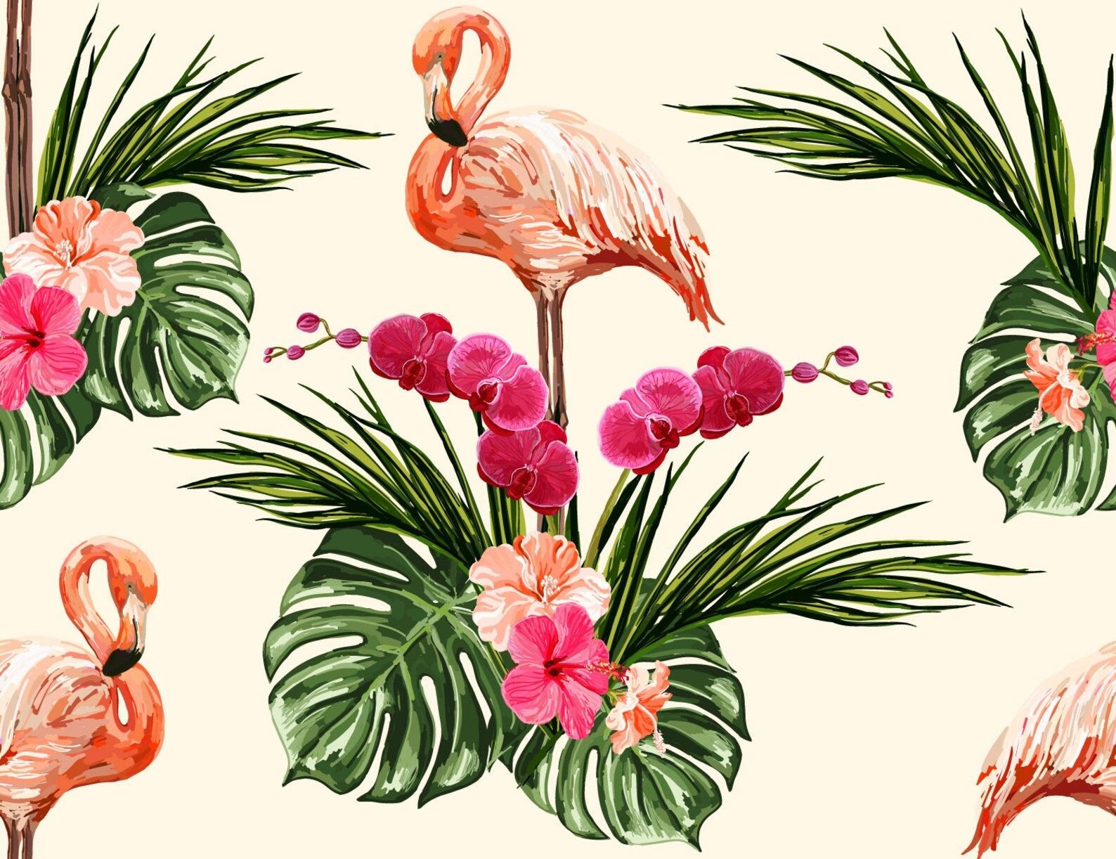 Papier peint panoramique flamant rose