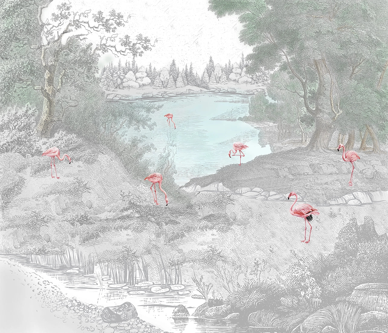 Papier peint panoramique Flamants en Forêt