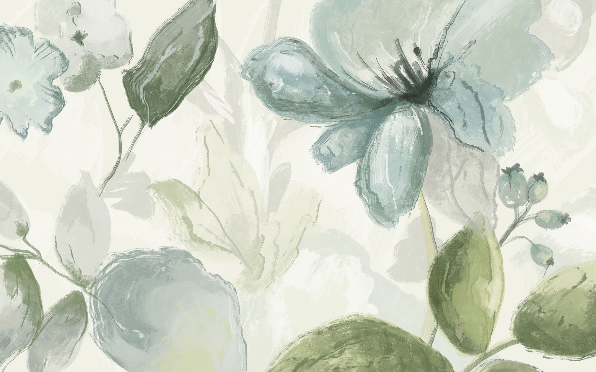 Papier peint panoramique fleurs bleues