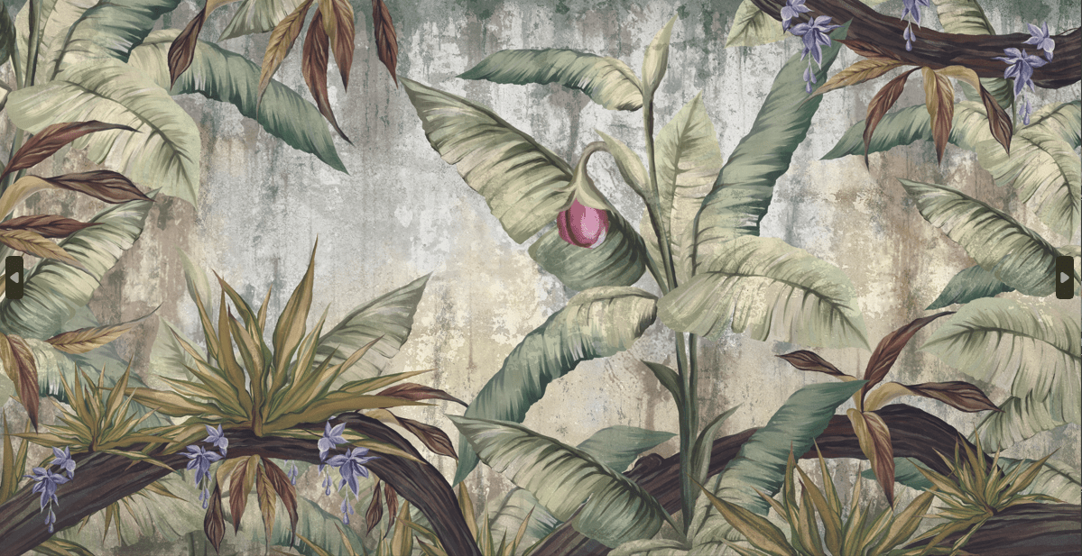 Papier peint panoramique fleurs et  feuilles tropicales