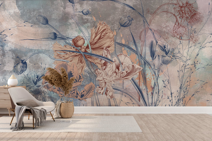 Papier peint panoramique Fleurs Illustrées