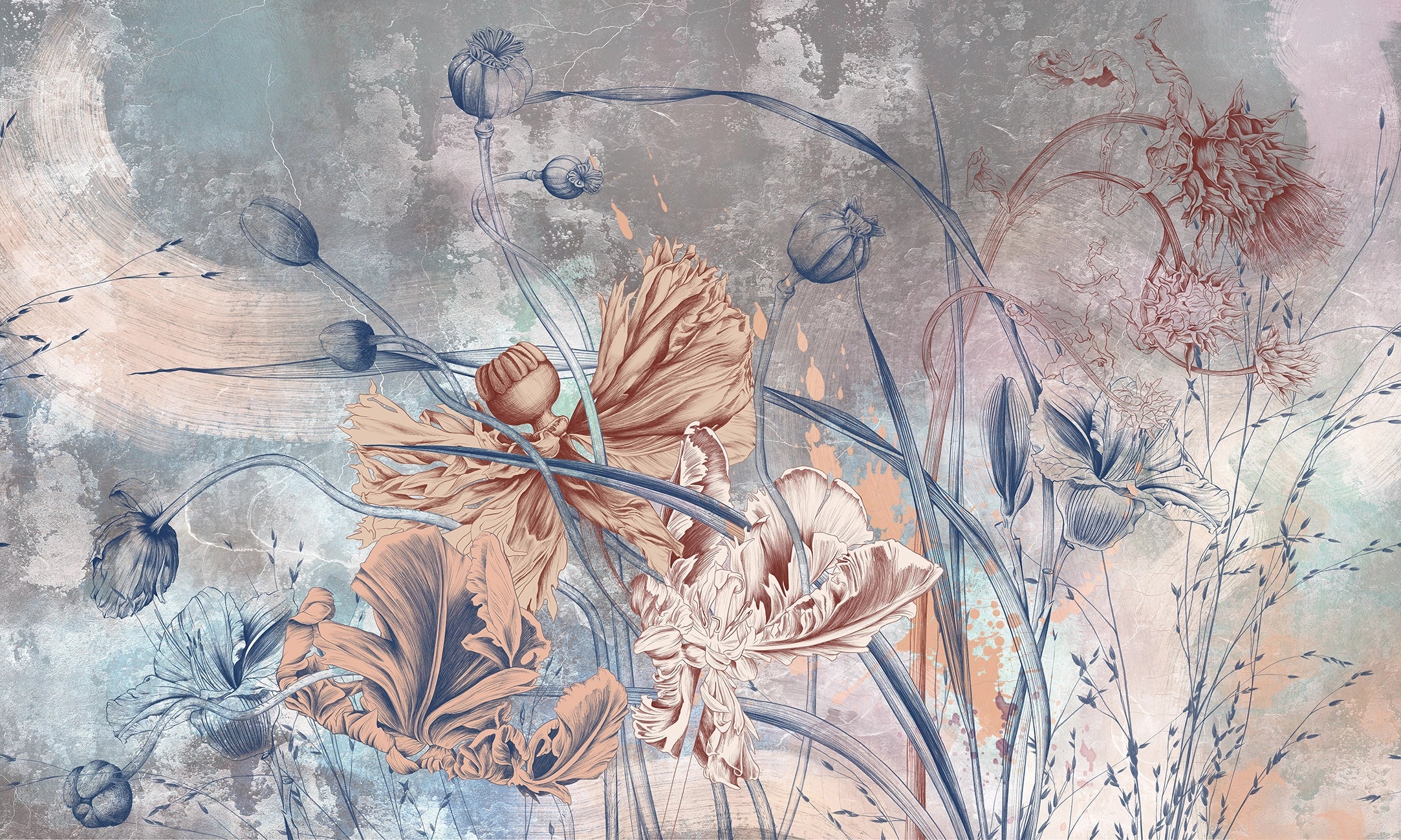 Papier peint panoramique Fleurs Illustrées