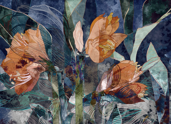 Papier peint panoramique fleurs oranges