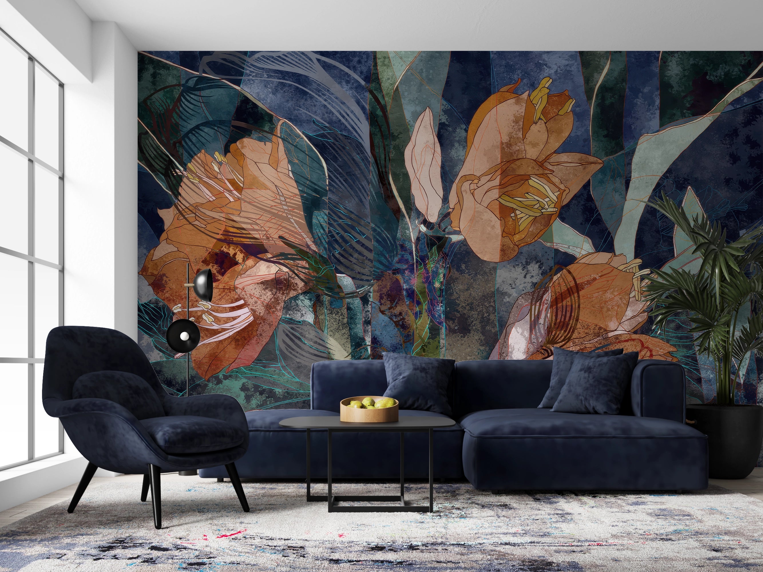 Papier peint panoramique fleurs oranges