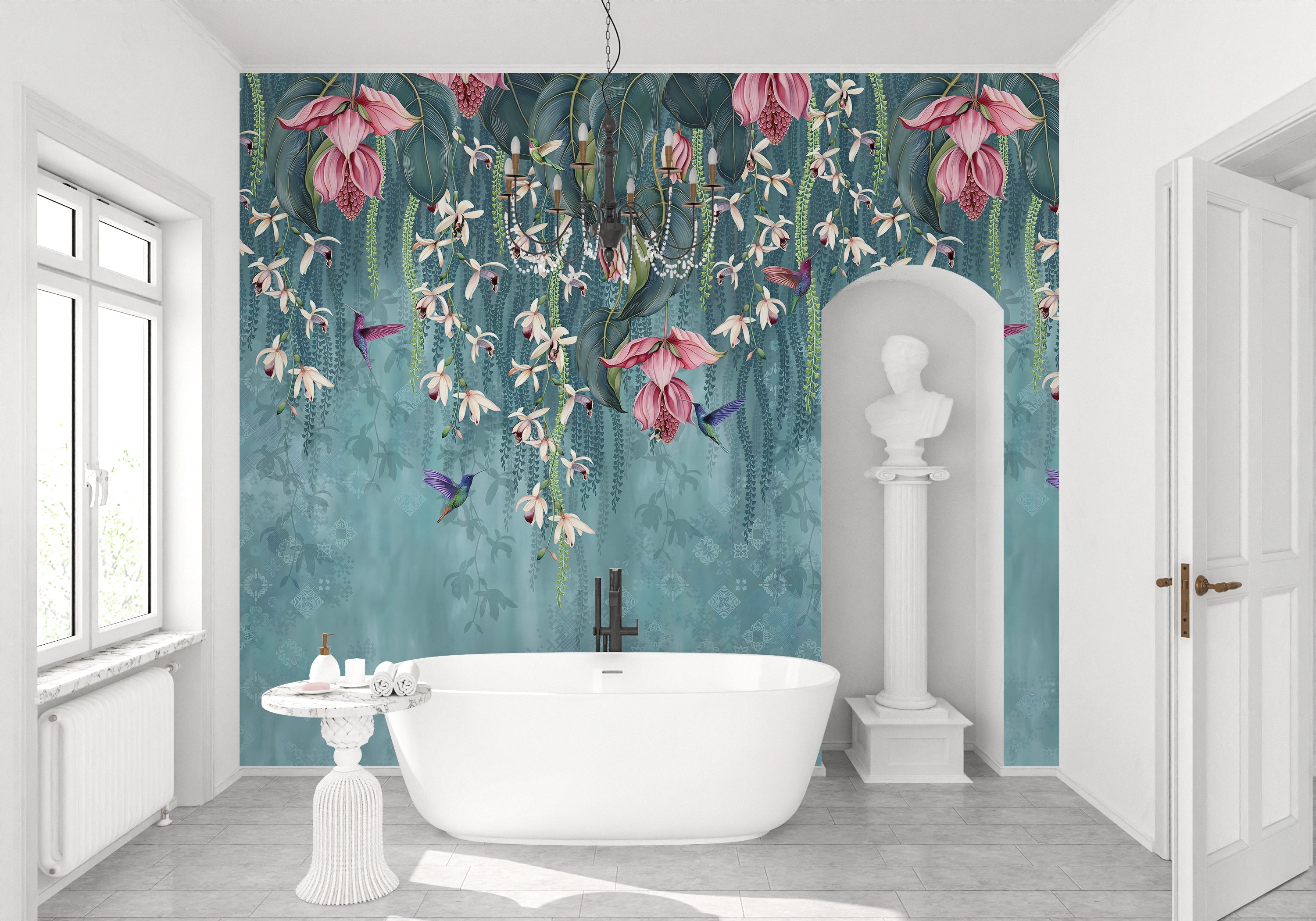 Panoramic wallpaper hanging flowers