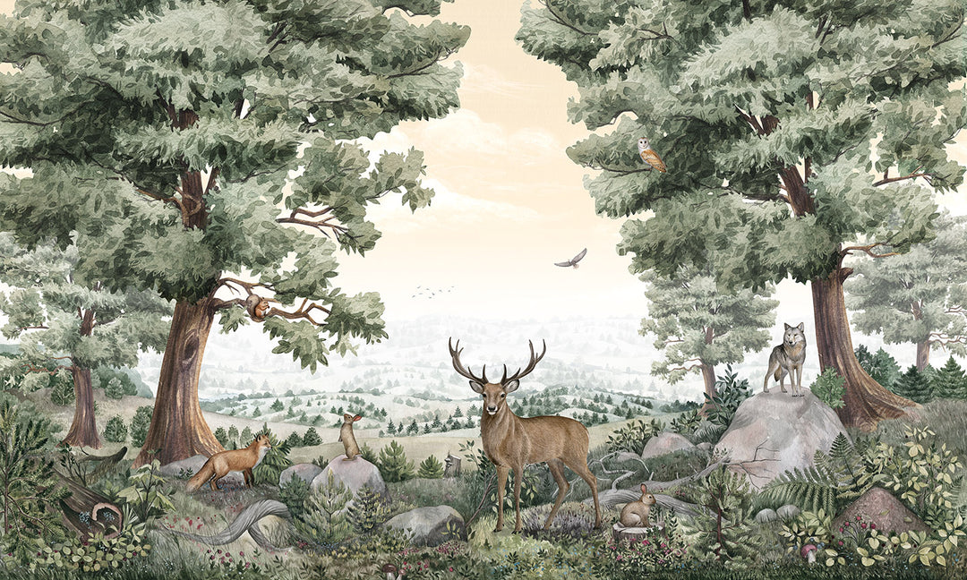Papier Peint Panoramique Forêt Animaux Sauvages