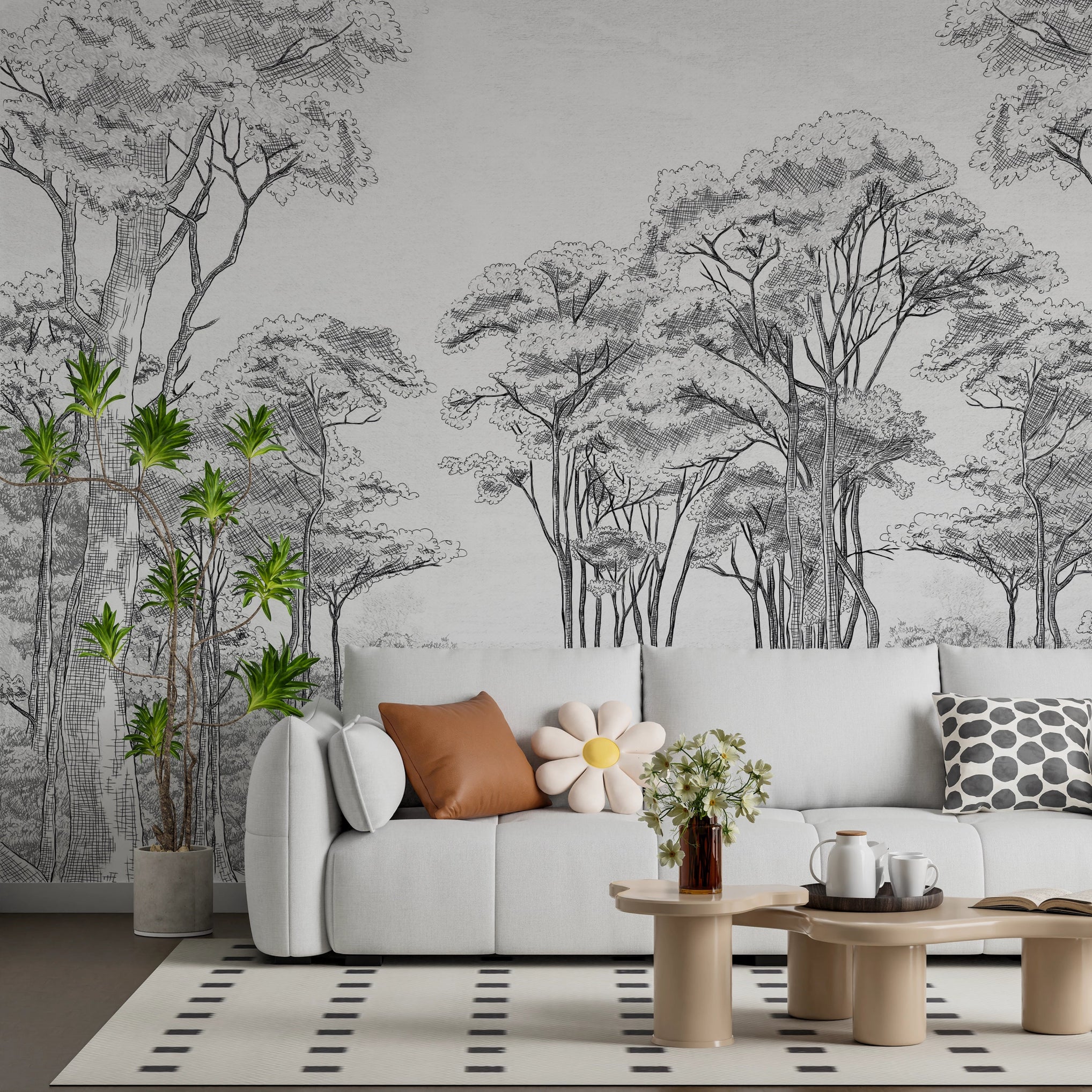 Papier peint panoramique forêt pinède sur mesure - Kam & Léon