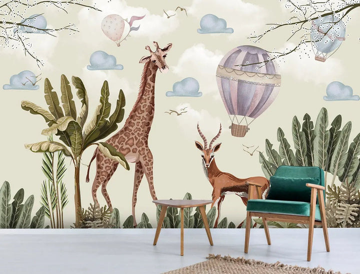 Papier peint panoramique girafe & impala - Kam & Leon