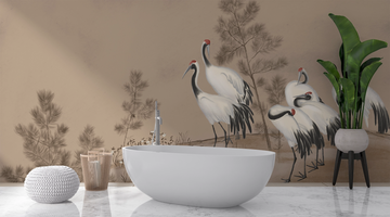 Papier peint panoramique grue asiatique zen