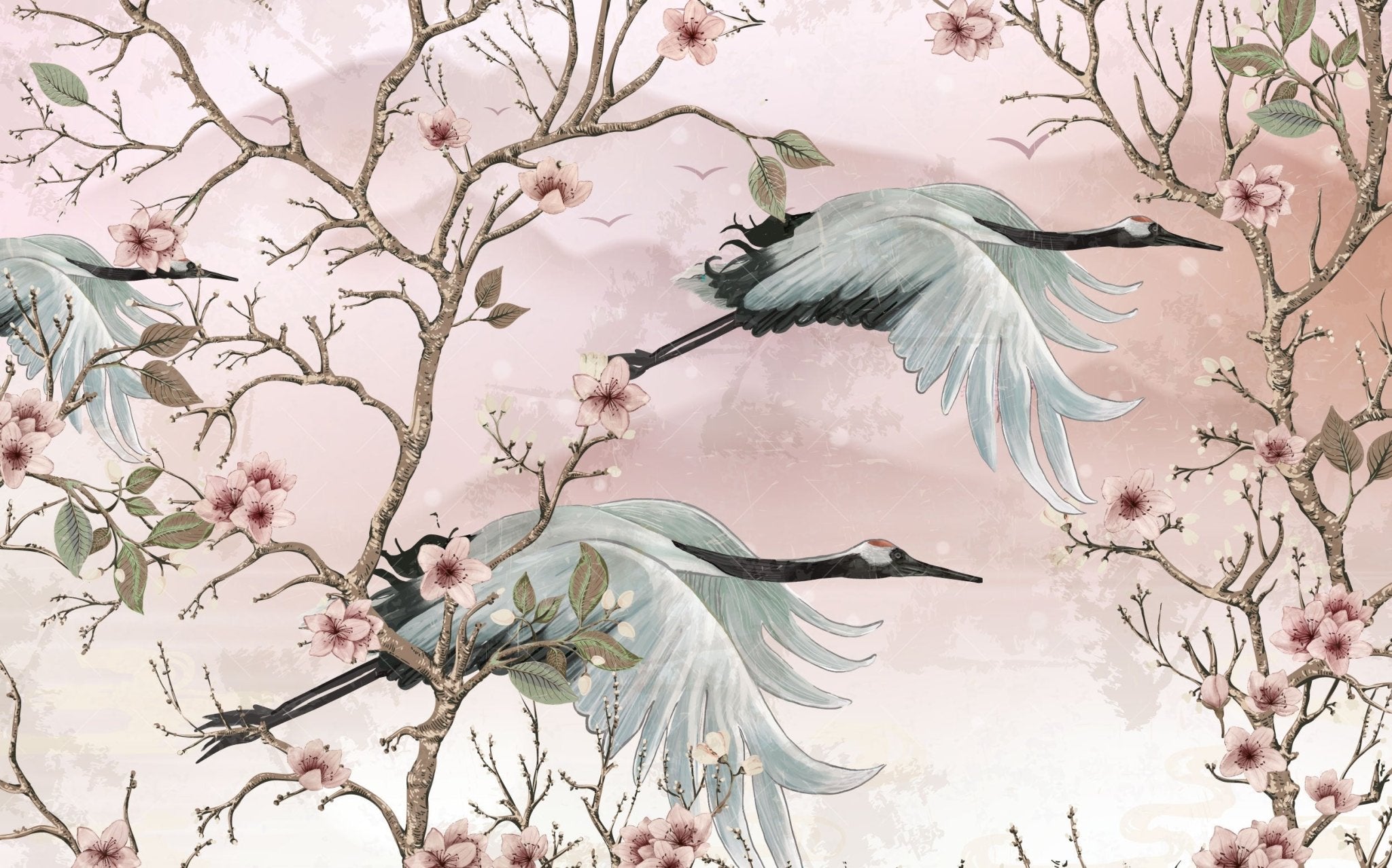 Japanese cranes panoramic wallpaper