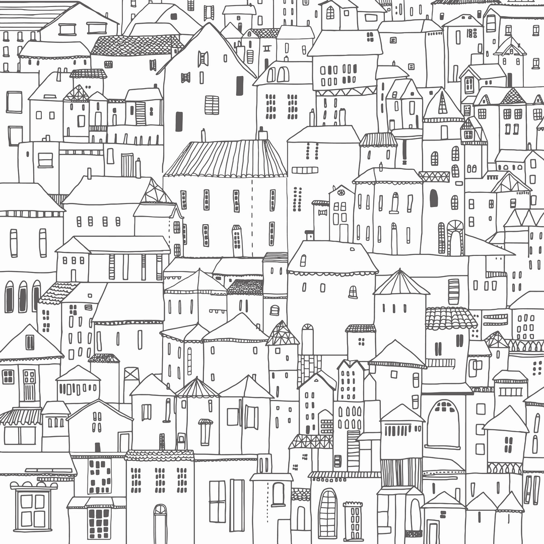 Papier peint panoramique illustration ville noir et blanc - Kam et Léon