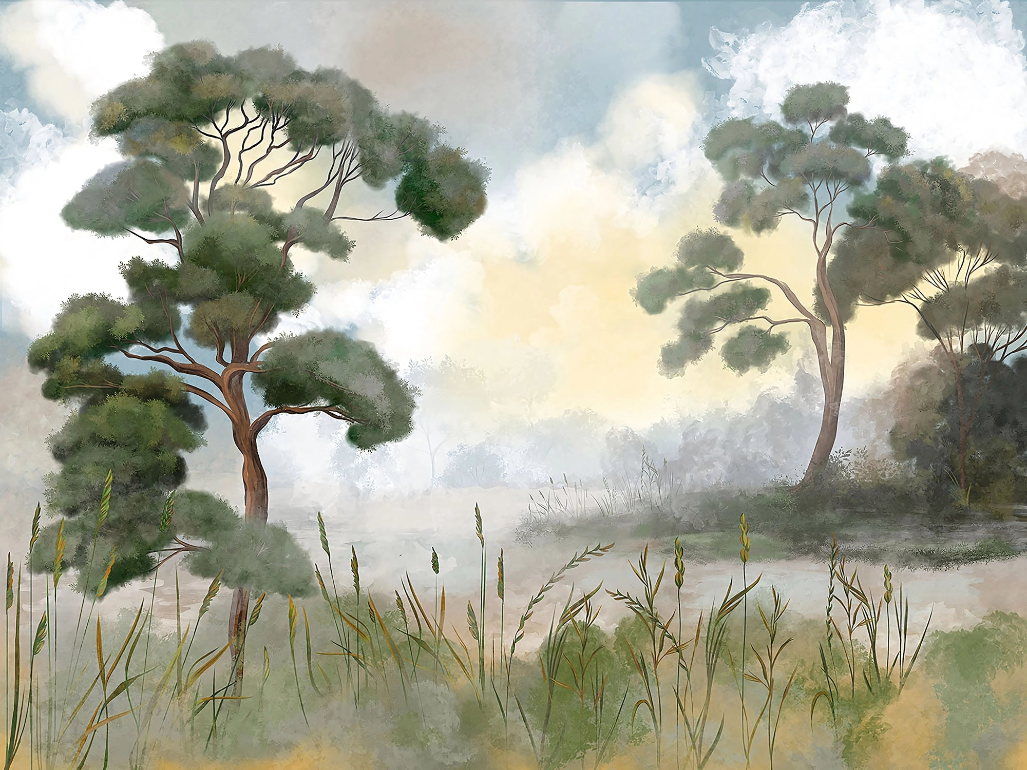 Papier peint panoramique Jardin Aquarelle