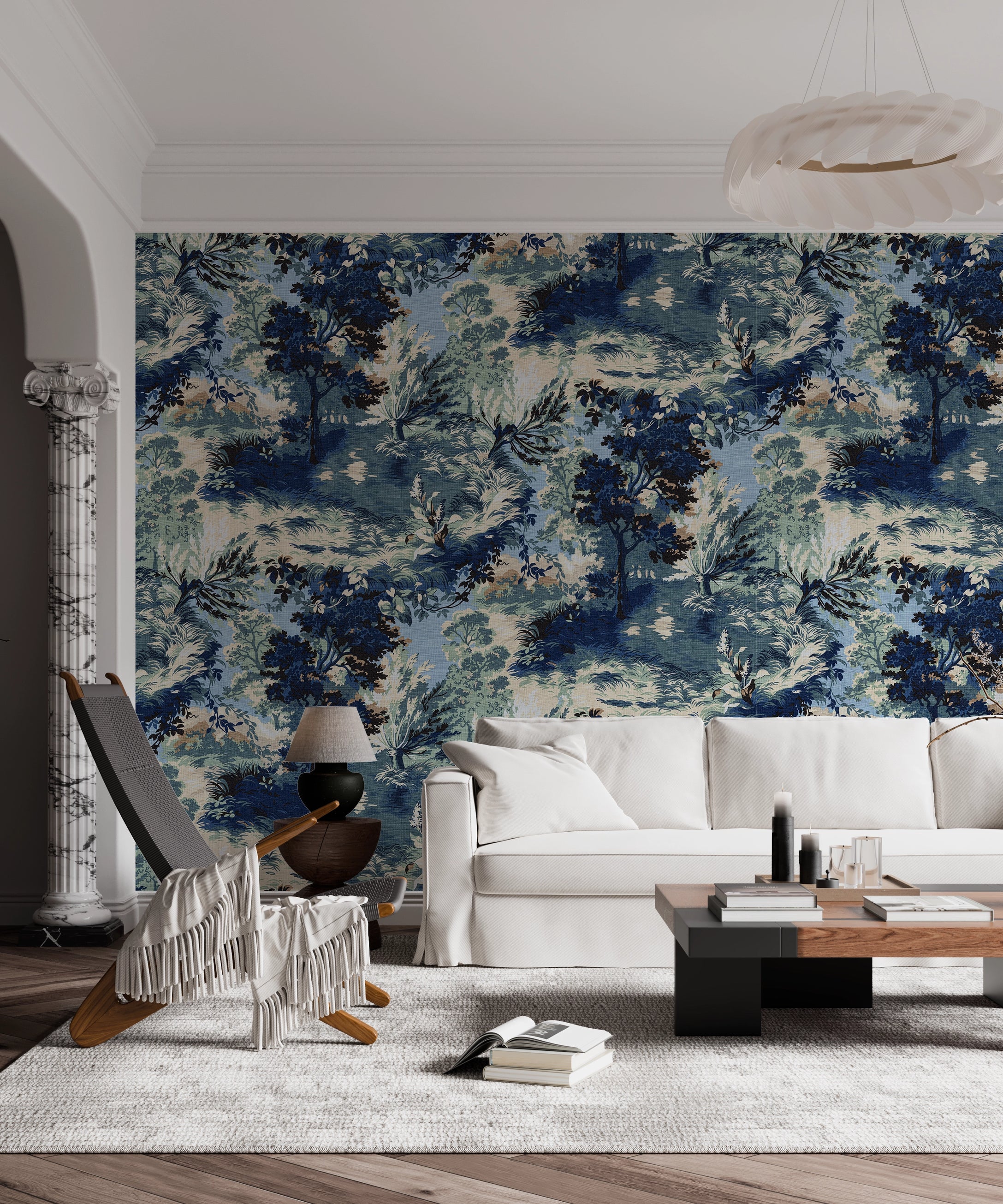 Papier peint panoramique Jardin d’Azur dans un esprit Toile de Jouy