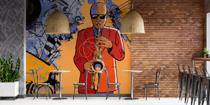 Papier peint panoramique jazzman - Kam et Léon