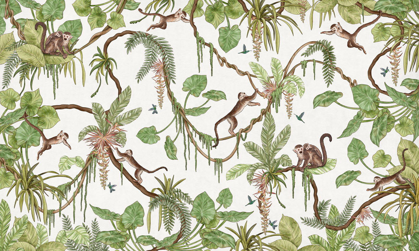 Papier Peint Panoramique Jungle des Singes Illustrée