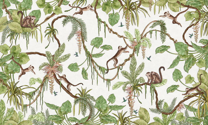 Papier Peint Panoramique Jungle des Singes Illustrée