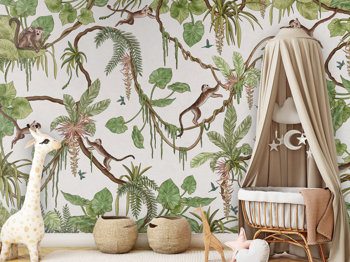 Papier Peint Panoramique Jungle des Singes Illustrée