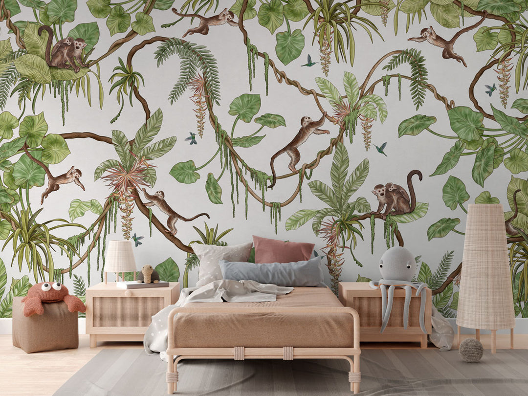 Papier Peint Panoramique Jungle des Singes Illustrée