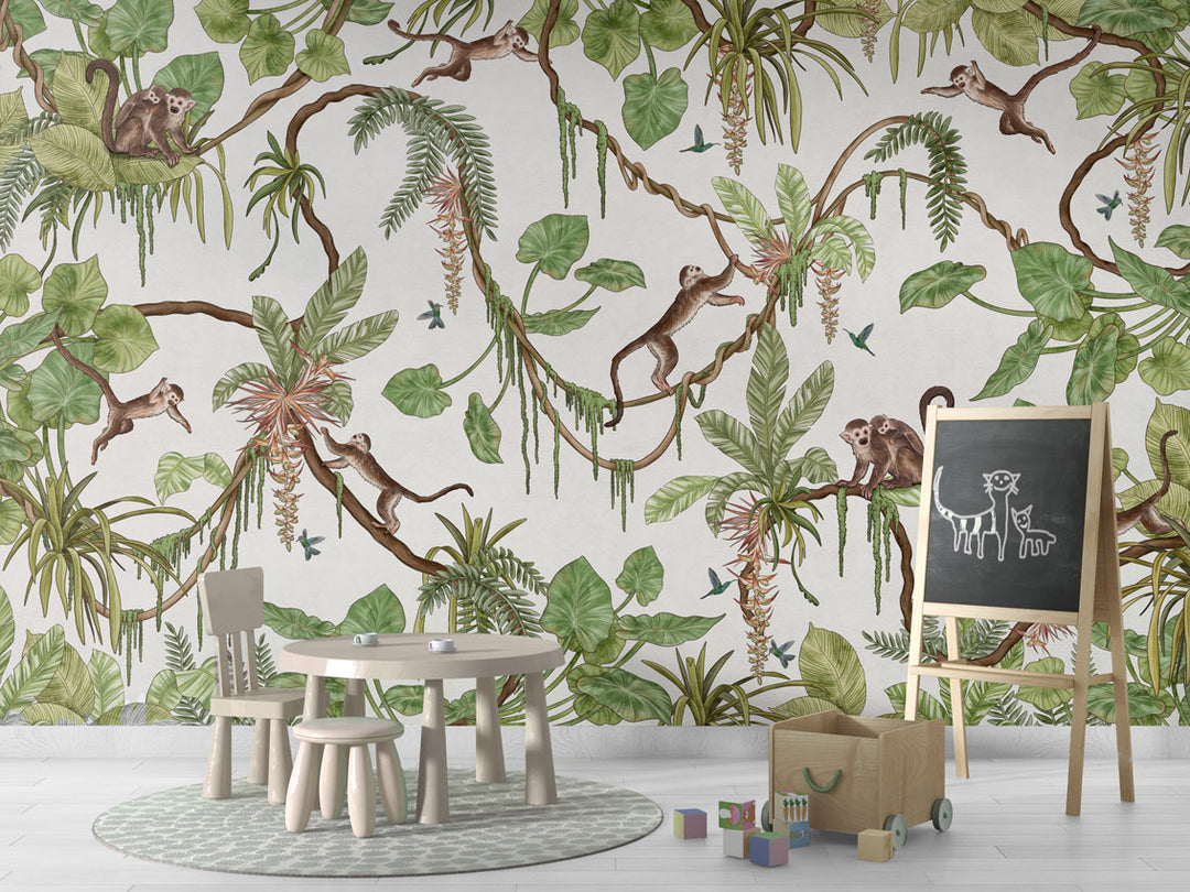 Papier Peint Panoramique Jungle des Singes Illustrée