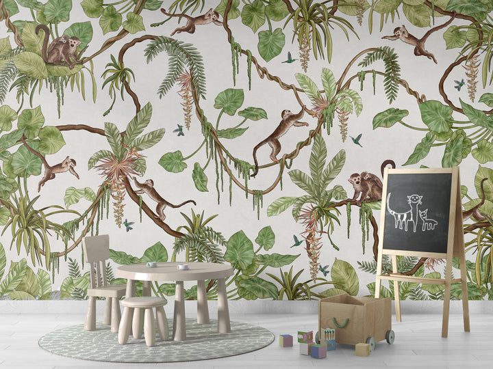 Papier Peint Panoramique Jungle des Singes Illustrée