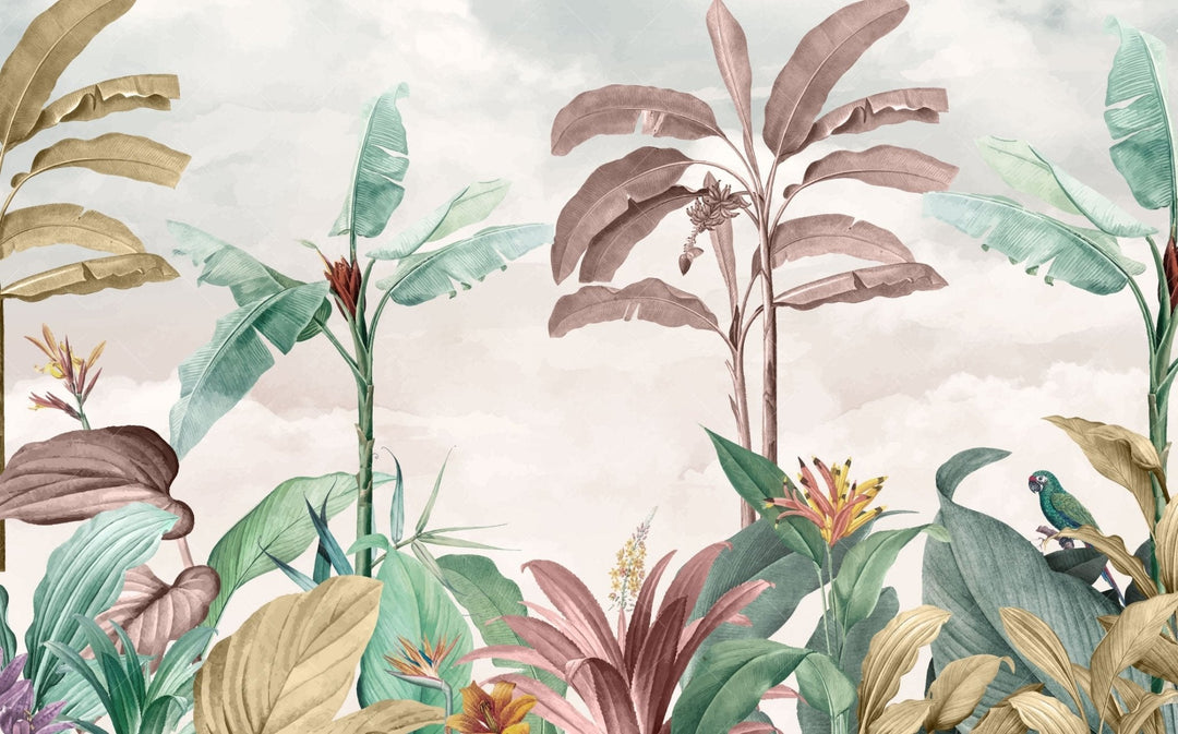 Papier peint panoramique jungle tropicale colorée - Kam & Leon