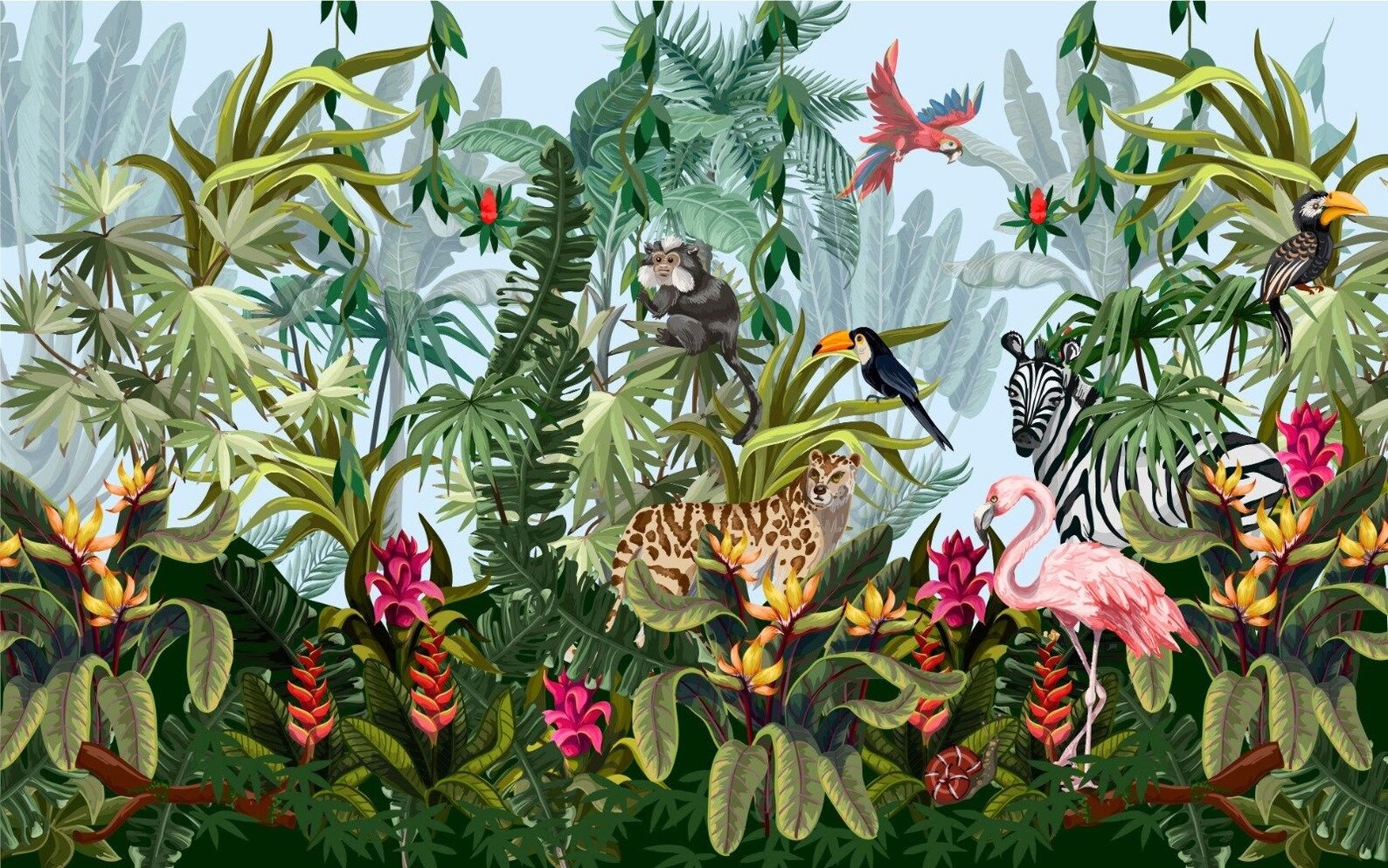 Papier peint panoramique jungle tropicale