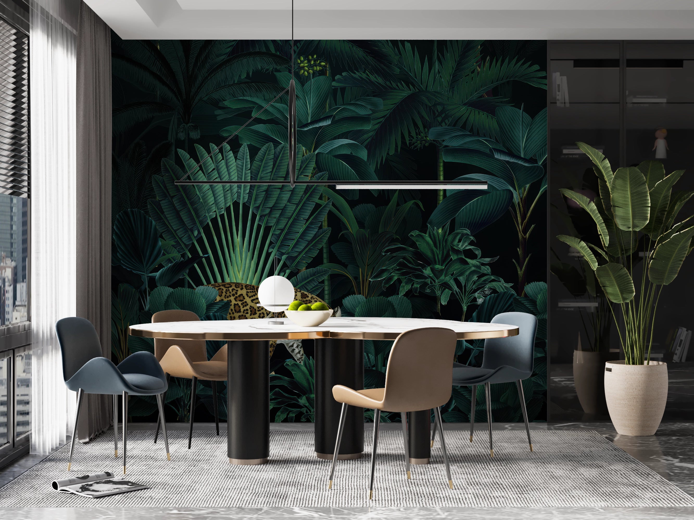 Papier peint panoramique jungle tropicale léopard & toucan