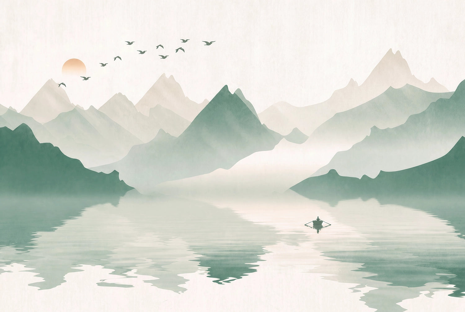 Papier Peint Panoramique Lac de Montagne Aquarelle