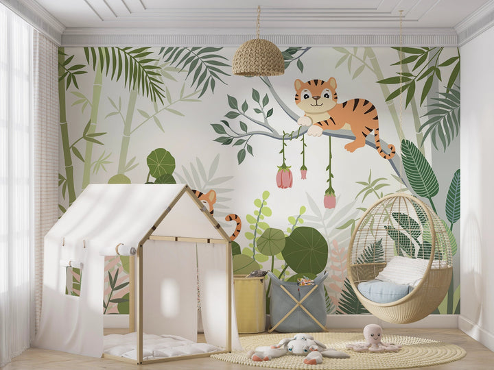 Papier Peint Panoramique Mignon Petit Tigreau - Kam & Leon