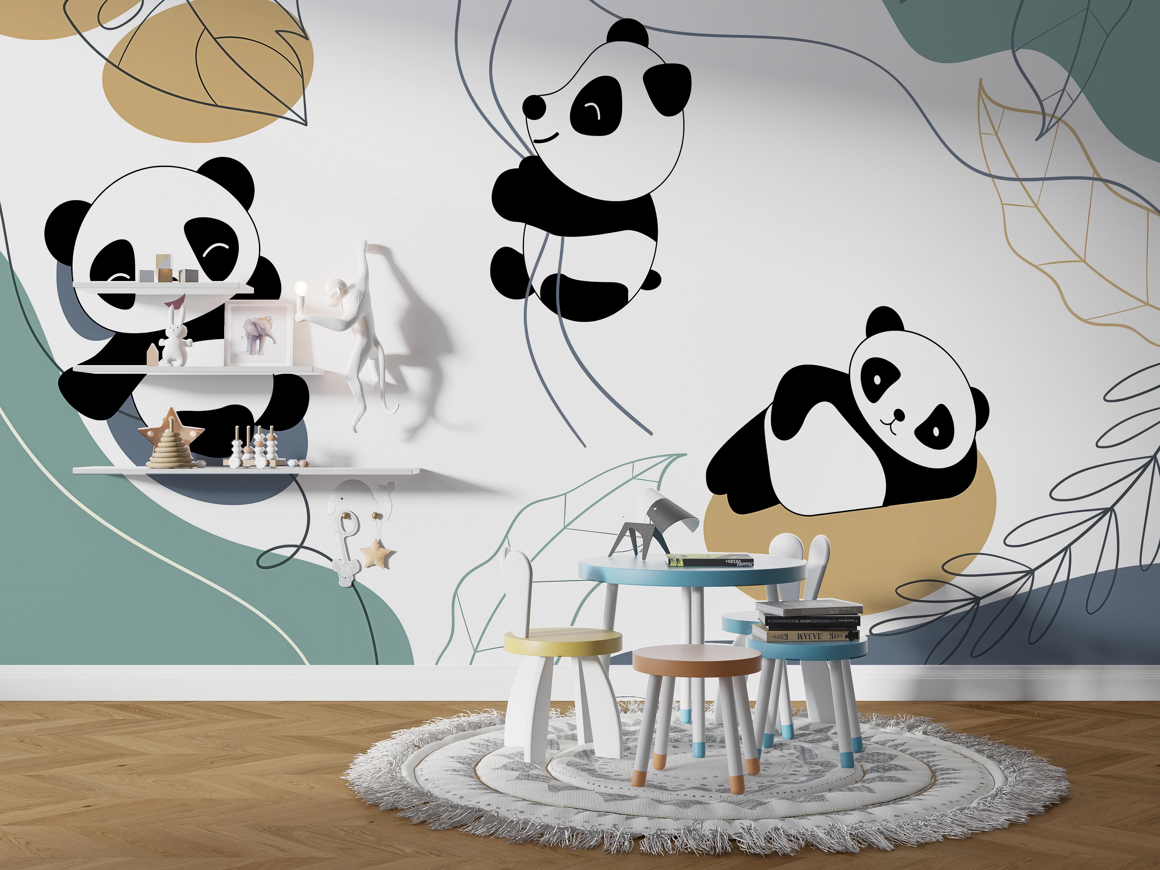 Cute little pandas panoramic wallpaper