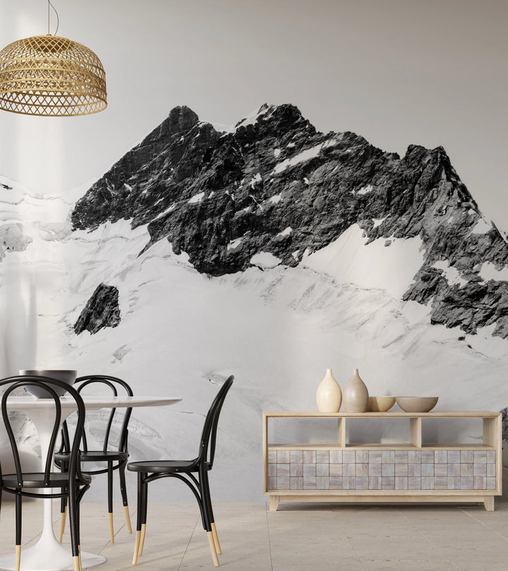 Papier peint panoramique Montagnes alpines noir et blanc
