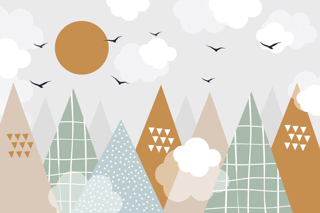 Papier Peint Panoramique Montagne Multicolore pour Chambre d'Enfant - Kam et Léon