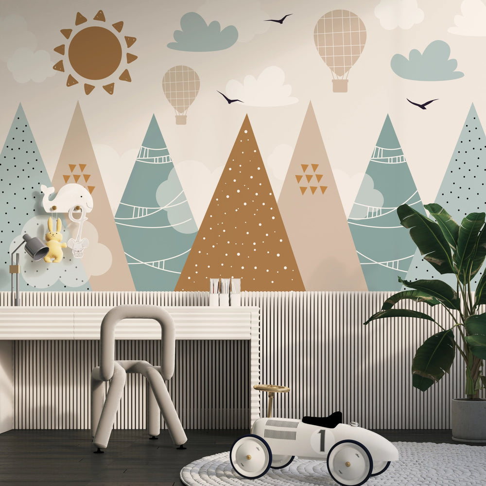 Papier Peint Panoramique Montagne Multicolore pour Chambre d'Enfant - Kam et Léon