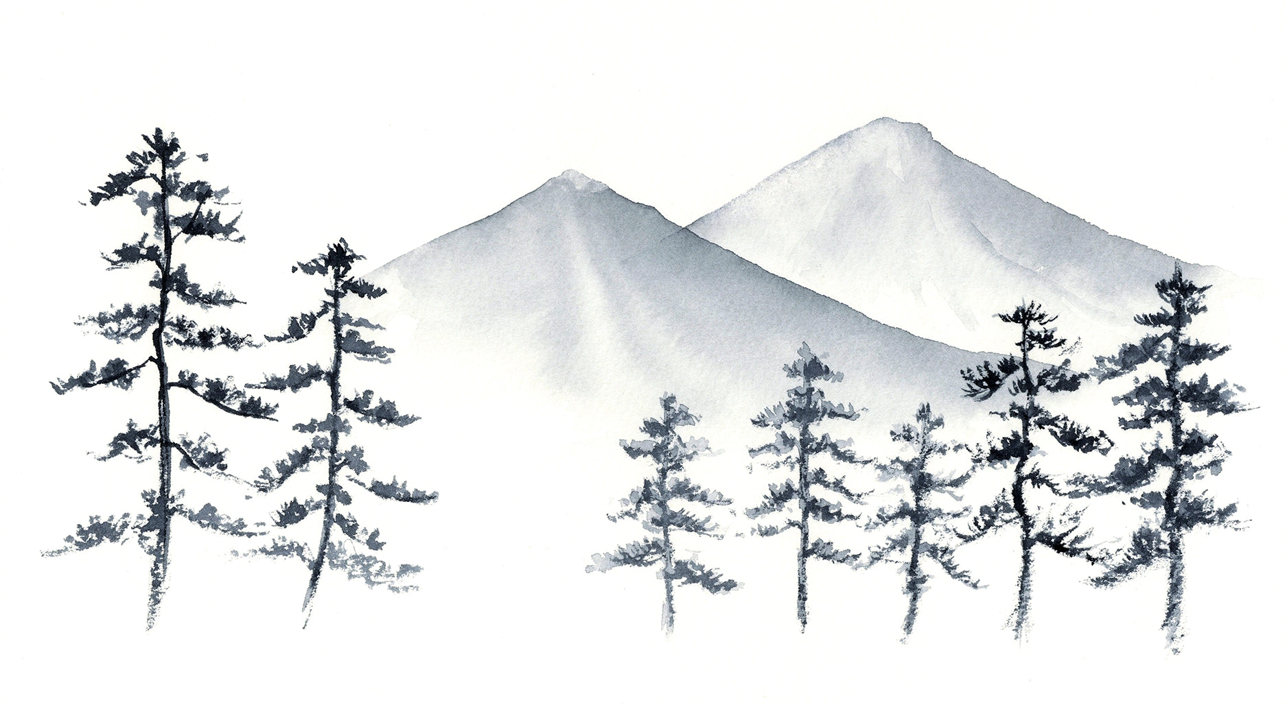 Papier peint panoramique Montagnes à l’Encre